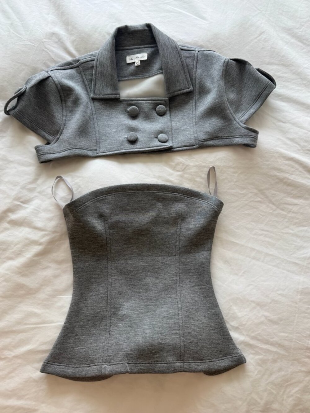 Gray double breasted top with corset bottom and button detail - Picture 3 of 4